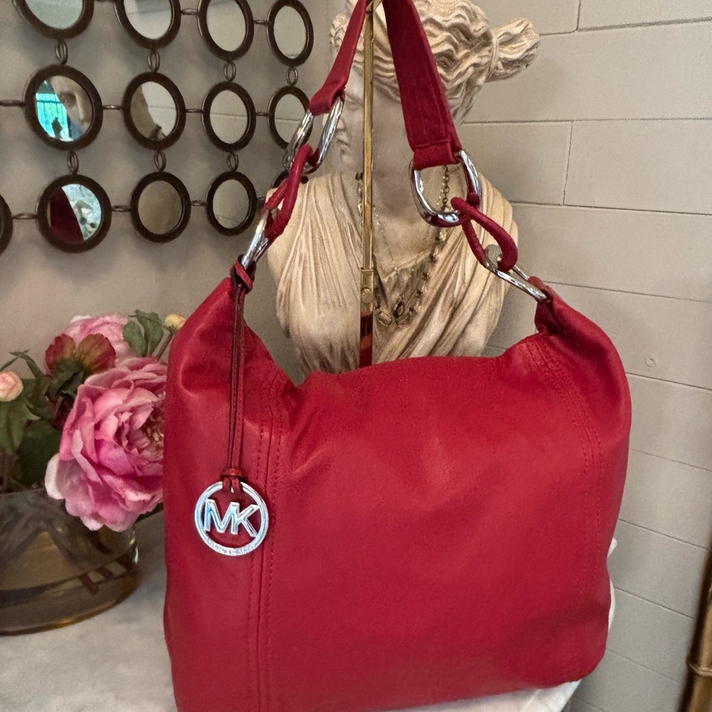 Michael Kors EUC Red Hobo Bag with Chunky Hardware + Slouchy Design